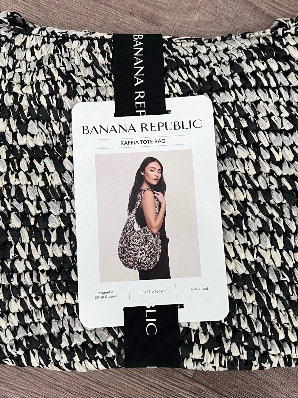 Banana Republic Black and White Raffia Tote